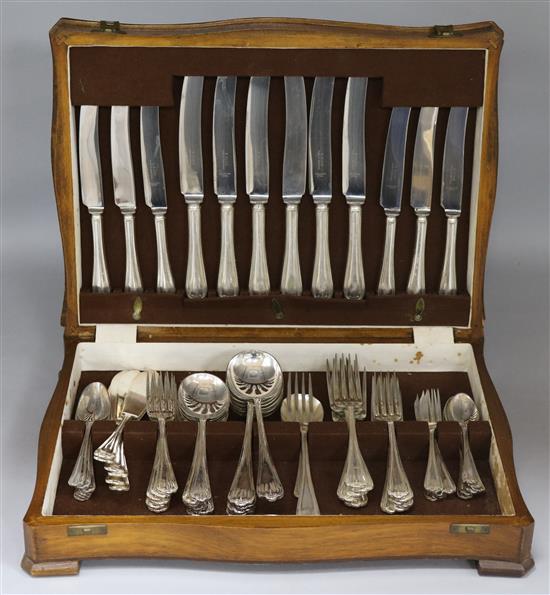 A large quantity of plated cutlery including cased sets.